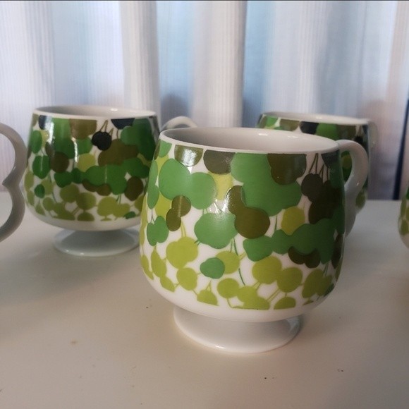 Vintage Danish Modern pedestal coffee mug set/mid century modern Set of 6 Green